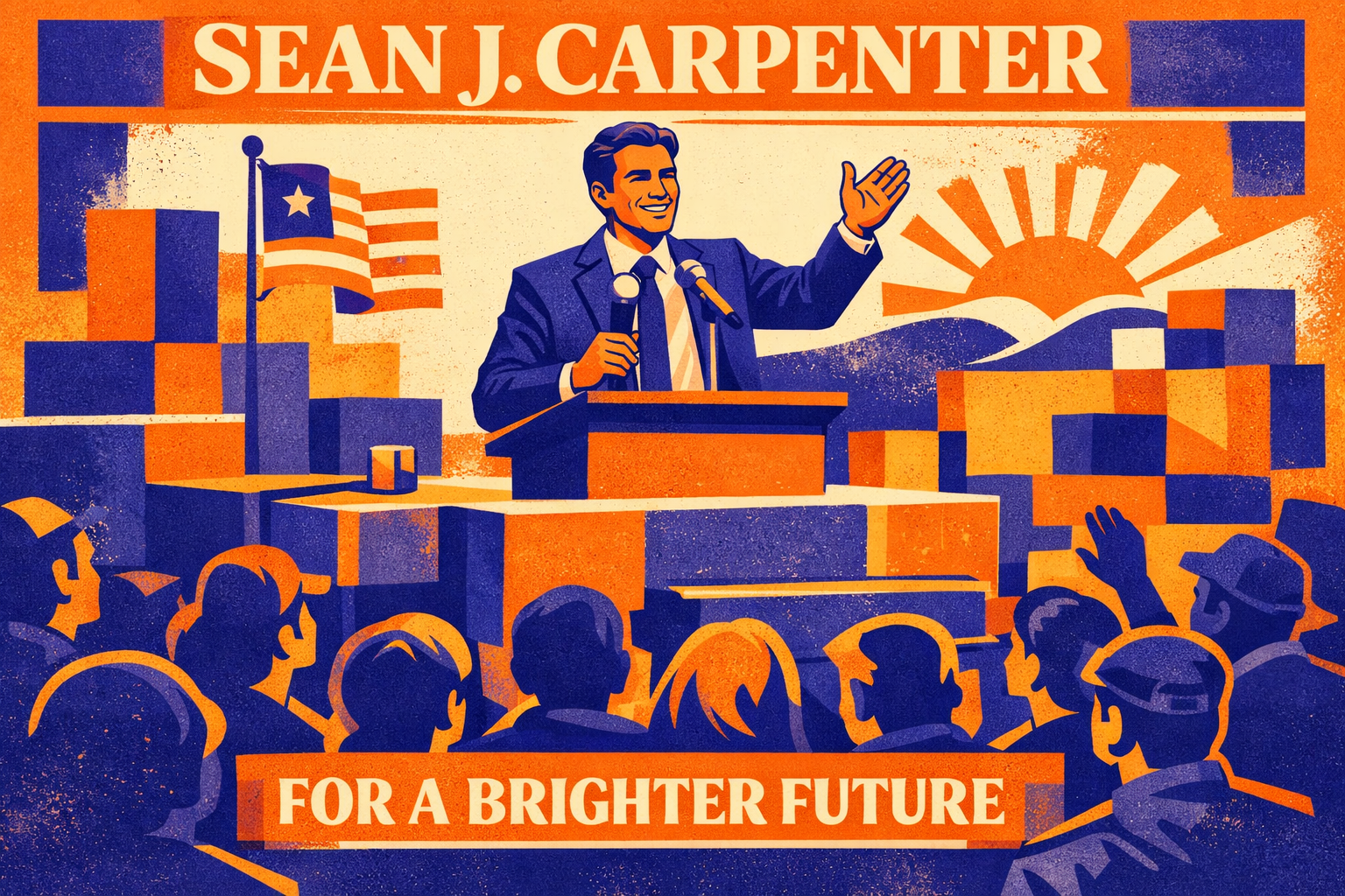Poster of Sean J. Carpenter addressing supporters